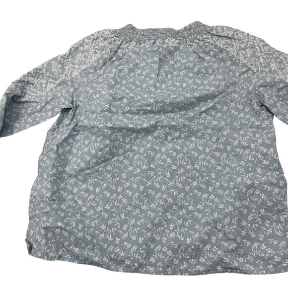 Joie Women's Large Blouse Linen Blend Boho Light Blue Floral 3/4 Sleeves - Picture 4 of 5